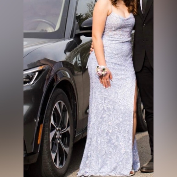 La Femme Long Sequin Light Blue Prom Dress - Picture 3 of 3